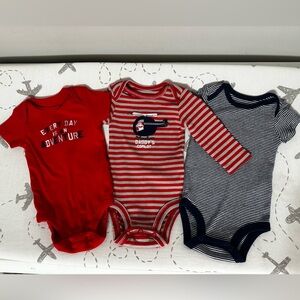 Adventure Striped Baby Bodysuit Set of 3 - Red, Blue, Black and White